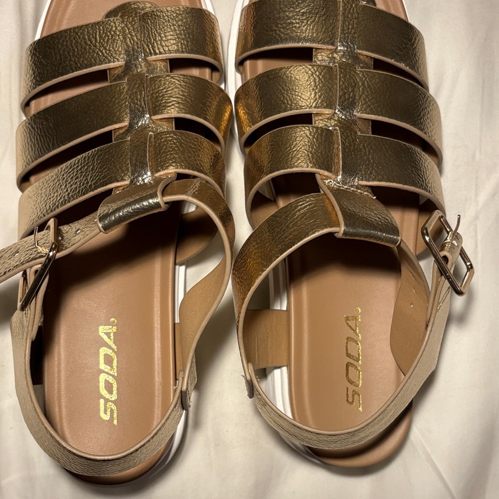 Soda Metallic Gold Women's Sandals - Picture 2 of 5